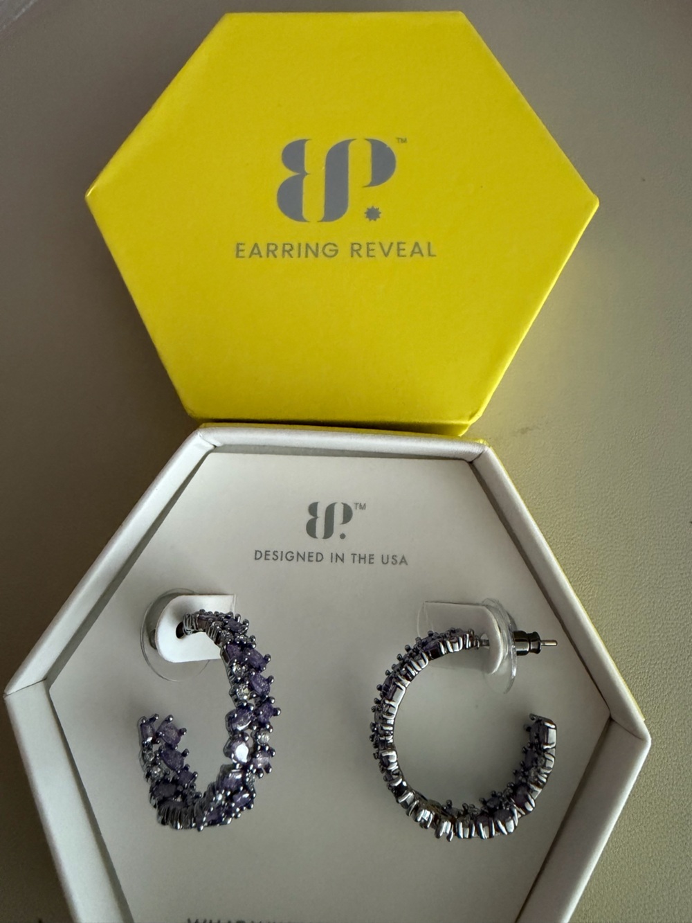 Bomb Party “Last Kiss Loop” Earrings | Purple Crystal Hoop Statement